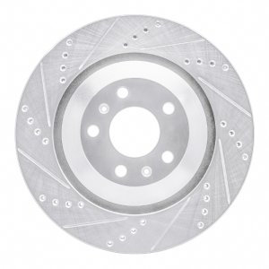 Audi A8 Brake Rotor (1) - Rear Left - R1 Concepts - Drilled & Slotted - Silver - `04-`18